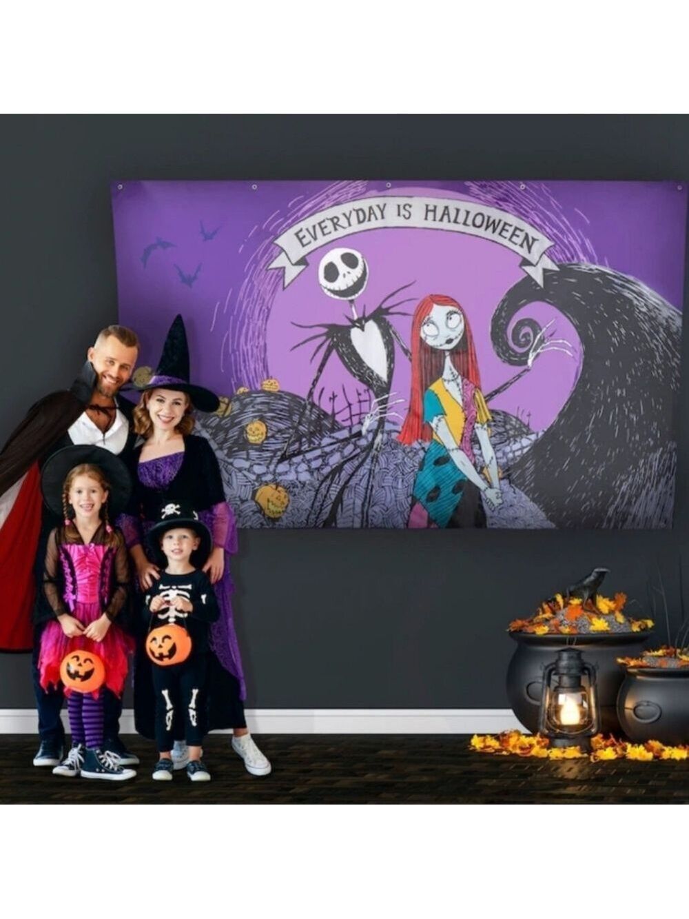 Nightmare Before Christmas Halloween Wall Hanging Large 5x8 Feet Sally and Jack